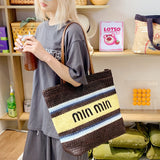 Summer Colorful Stripe Woven Bag – Women’s Handheld Tote, Casual Vacation Shoulder Purse