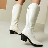 Chunky Heel Leather Martin Knee Boots | Big Sizes up to US16