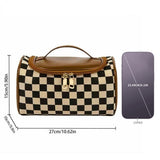 Large portable plaid cosmetic bag, large capacity toilet bag, tote zipper cosmetic storage bag, makeup bag with compartments,