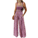 Women's Bohemian Spaghetti Strap Printed Jumpsuit Pants