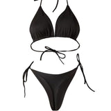 Neck strap-on bikini swimsuit sexy belt chest pad split swimsuit strap three-point swimsuit suit women