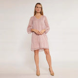 Spring V-Neck Solid Textured Long Sleeve Dress – Elegant French Style Midi for Women