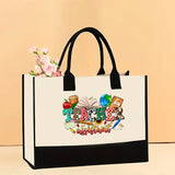 Canvas tote bag, large capacity printed tote bag women's, fashionable waterproof portable shopping bag