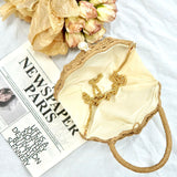 Round Straw Beach Bag - Handwoven Round Tote, Two-Way Handheld Shoulder Purse, Paper Rope Casual Bag
