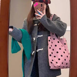 Spring cute polka dot hobo bag, versatile student large capacity shouder tote, design canvas hobo bag