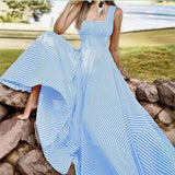 Summer Fashion Striped Tank Dress – Flared Tie-Waist Midi