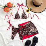 Color Block Bikini Three Piece Swimsuit Sexy Backless Skirted Bikini Swimwear for Women