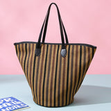 Women’s Winter Canvas Tote – Premium Large Striped Shoulder Bag, Minimalist Custom Wholesale Handbag