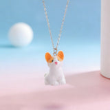 Cute 3D Flocked Resin Dog Pendant Necklace Autumn Winter Mini Animal Clavicle Chain
