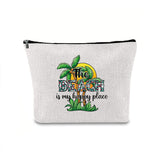 Linen printed cosmetic bag, cosmetic lipstick storage bag, small simple zipper evening clutch bag,