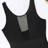 New Sexy One Piece Black Mesh Bikini Solid Color