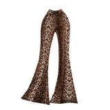 Women's Sexy Fashion Leopard Flare Pants - Leopard Print Stretchy Skinny Leg, Slimming Casual Trousers