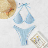 Lace up Backless Beach Bikini Multi color Underwire Triangle Two piece Swimsuit