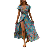 Casual vacation printed dresses lace-up big pendulum showing thin short sleeves