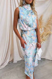 Sleeveless Strap Dress Slim Dress Satin Printing Temperament