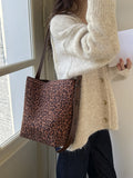 Suede vintage leopard print bucket bag, versatile shoulder crossbody women tote bag, hobo shoulder bag for women