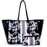 Camo Leopard Black Print Beach Tote – Women’s Neoprene Travel Bag, Diving Fabric Casual Handbag