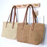 Patchwork Woven Shoulder Bag – Oversized Beach Vacation Tote, Women's Straw Purse