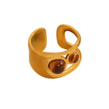 Stainless Steel Irregular Hollow Geometric Tiger Eye Ring for Women