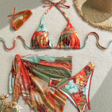 Women's Bikini Swimsuit with Floral Print and Tie Straps