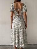 Sleeveless Floral Print Maxi Dress - Strapless Square Neck with High Slit & Waist Emphasis