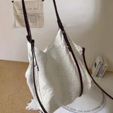 White large capacity hobo purse, embroidered shoulder bag, tote bag, commuter shoulder bag
