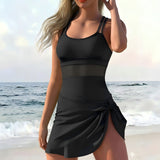 Slim Fit Mesh Panel Beach Dress Style One-Piece Swimsuit for Women