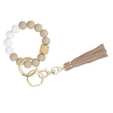 PU Tassel Keychain Women's Bag charm Silicone Beaded Keychain Wristlet Key Ring Bracelet Cute Car Key Chain Holder for Women Girls
