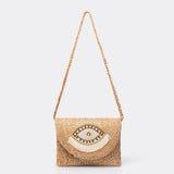 Beaded Patch Jute Bag – Bohemian Handwoven Clutch, Vacation Woven Shoulder Purse