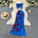 Vacation Printed Crop Top & High-Waist Skirt Set – Sexy Summer Two-Piece, Coachella Fashion Suit