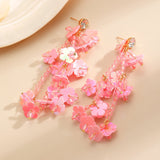 Vacation Pink Rice Bead Flower Luxury Tassel Earrings Boho Sweet Girl Earrings
