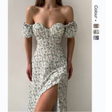 Sleeveless Floral Print Maxi Dress - Strapless Square Neck with High Slit & Waist Emphasis