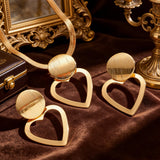 Creative Circle Heart Geometric Pendant Necklace & Earrings Elegant Jewelry Set