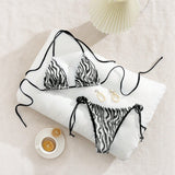 Women's Swimsuit Water Wave Pattern Bikini Set with Straps Sexy