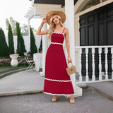 Women's long sleeveless dress with suspenders and pleated lace