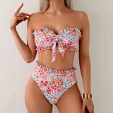 Trendy Floral Print Two Piece Swimsuit Women's Sexy Ruffled Bikini Set