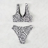 Split swimsuit female sexy leopard print contrasting color splicing bikini swimsuit female