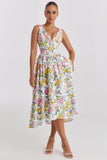 Summer Slim Suspender Long Dress Fashion Printed V-Neck Temperament Dress