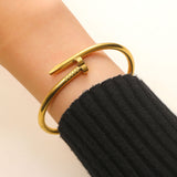 Stainless Steel Gold Bangle Set Zircon Inlaid Nail & Lucky Four Leaf Clover Bangles