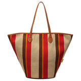Trendy Canvas Shoulder Tote – Fashion Stripe Large Handbag, Casual Weekender Shopper