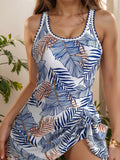 Vintage Print Skirted Triangle One Piece Swimsuit for Women