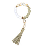 PU Tassel Keychain Women's Bag charm Silicone Beaded Keychain Wristlet Key Ring Bracelet Cute Car Key Chain Holder for Women Girls