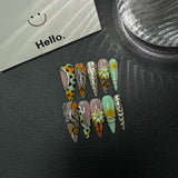 Long pointed three-dimensional carving smudge hand-painted babes HandmadePress on Nails
