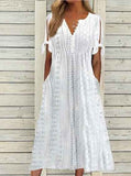 Women's Dress V-Neck Hollow Out Lace Long Dress Women