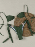 Popular Solid Color Bikini Two-Piece Swimsuit with Tie Back Sexy Design and Accessories High-End