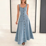 Denim medium and long dress, suspender backless temperament commuter dress
