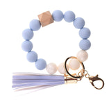 PU Tassel Keychain Bag charm Silicone Beaded Keychain Wristlet Key Ring Bracelet Cute Car Key Chain Holder for Women Girls