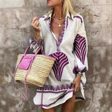 Spring-Summer Casual Long Shirt Dress – Relaxed Long Sleeve V-Neck Tunic, Women's Loose Midi