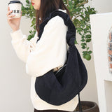 Canvas hobo bag, casual pleated shoulder bag, drawstring corduroy shoulder bag