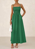 Women's Dress, Thin Shoulder Strap Pleated Vest, Suspender Pocket Dress